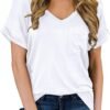 MIHOLL Women’s Short Sleeve V-Neck Shirts Loose Casual Tee T-Shirt