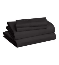 Amazon Basics Lightweight Super Soft Easy Care Microfiber 4 Piece Bed Sheet Set with 14-Inch Deep Pockets. Queen. Black. Solid