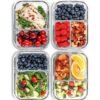 2 & 3 Compartment Glass Meal Prep Containers (4 Pack. 32 oz) ?C Glass Food Storage Containers with Lids. Glass Lunch Box. Glass Bento Box Lunch Containers. Portion Control. Airtight