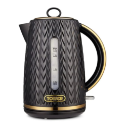 Tower T10052BLK Empire 1.7 Litre Kettle with Rapid Boil. Removable Filter. 3000W. Black with Brass Accents