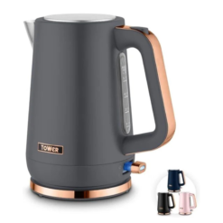 Tower Cavaletto 1.7L Jug Kettle with 3KW Rapid Boil. 360° Swivel Base. Removable Filter. Water Gauge. Illuminated Switch. Grey & Rose Gold. T10100RGG
