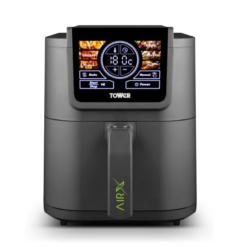 Tower T17158 AIRX Digital Single Basket Air Fryer with A.I. & Vortx Technology. 6 Cooking Pre-sets. Space Saving Design. 60 Minute Timer. 1500W. Grey