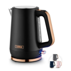 Tower Cavaletto 1.7L Jug Kettle with 3KW Rapid Boil. 360° Swivel Base. Removable Filter. Water Gauge. Stainless Steel Body. Illuminated Switch. Rose Gold & Black. T10100RG