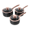 Tower T800001RB Linear Non Stick Induction Saucepans Sets With Lids. Easy Clean. Black and Rose Gold. 3 Piece Set. 16/18/20 cm