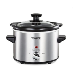 Tower T16020 Infinity Compact Slow Cooker with Keep Warm Function. 1.5L. 120W. Stainless Steel