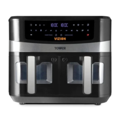 Tower. T17100. Vortx Vizion 9L Dual Basket Air Fryer with Digital control panel & 10 One-touch Pre-sets. Black