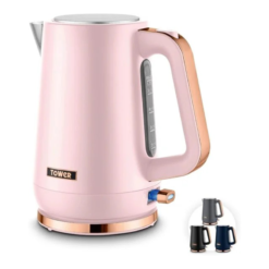 Tower Cavaletto 1.7L Jug Kettle with 3KW Rapid Boil. 360° Swivel Base. Removable Filter. Water Gauge. Stainless Steel Body. Illuminated Switch. Pink. T10100PNK