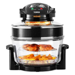 Tower T14048 Vizion Halogen Airwave Low Fat Air Fryer. 1400 W. 17 Litre Capacity with Extender Ring. Black