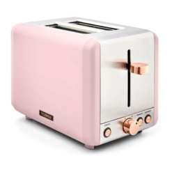 Tower T20036PNK Cavaletto 2-Slice Toaster with Defrost/Reheat. Stainless Steel. 850 W. Marshmallow Pink and Rose Gold