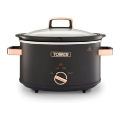 Tower T16042BLK Cavaletto 3.5 Litre Slow Cooker with 3 Heat Settings. Removable Pot and Cool Touch Handles. Black and Rose Gold