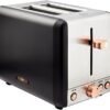 Tower T20036RG Cavaletto 2-Slice Toaster with Defrost/Reheat. Stainless Steel. 850W. Black and Rose Gold