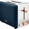 Tower T20036MNB Cavaletto 2-Slice Toaster with Defrost/Reheat. Stainless Steel. 850W. Midnight Blue and Rose Gold