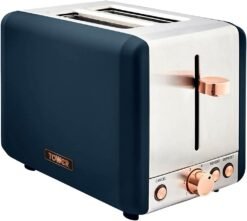 Tower T20036MNB Cavaletto 2-Slice Toaster with Defrost/Reheat. Stainless Steel. 850W. Midnight Blue and Rose Gold