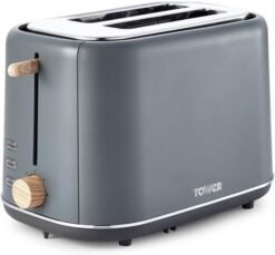 Tower Scandi T20027G 2 Slice Toaster with Adjustable Browning Control. Grey