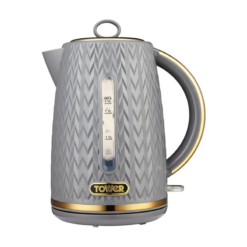 Tower T10052GRY Empire 1.7 Litre Kettle with Rapid Boil. Removable Filter. 3000W. Grey with Brass Accents