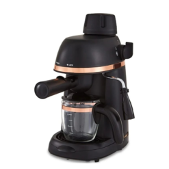 Tower T13014RG Cavaletto Espresso Maker with Frothing Function. Glass Carafe. Steel Filter. 800 W.4 cups. Black and Rose Gold