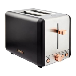 Tower T20036RG Cavaletto 2-Slice Toaster with Defrost/Reheat. Stainless Steel. 850W. Black and Rose Gold
