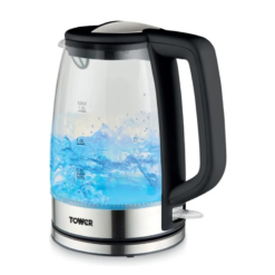 Tower PT10090BLK Illuminating Glass Kettle with Removable Filter. Boil Dry Protection. 1.7L. 2200W. Black & Stainless Steel