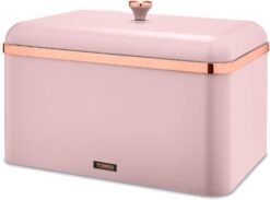 Tower Cavaletto Bread Bin with Removable Lid. Large Capacity. Durable Steel Body. Marshmallow Pink and Rose Gold