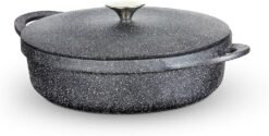 Tower T900191 Shallow Casserole Dish with Aluminium Lid. Lightweight Cast Aluminium. 28cm. Black. Graphite