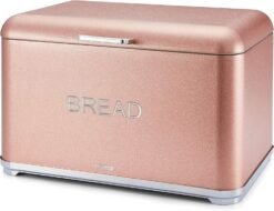 Tower T826014R Kitchen Bread Bin. Glitz Range. Coated Steel with Chrome Accents. Blush Pink. One Size