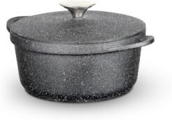 Tower Precision Casserole Dish with Aluminium Lid. Lightweight Cast Aluminium. 20cm. Black