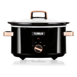 Tower T16018RGG 3.5 Litre Slow Cooker with Tempered Glass Lid and Keep Warm Function. 210W. Rose Gold