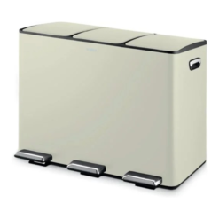 Tower Recycling Pedal Bin. Three 15L Compartments with Removable Inner Buckets. Carbon Steel Body. 45L. Cream