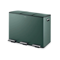 Tower ​​Recycling Pedal Bin. Three 15L Compartments with Removable Inner Buckets. Carbon Steel Body. 45L. Forest Green​