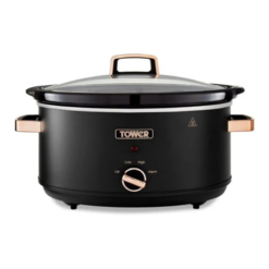Tower T16043BLK Cavaletto 6.5 Litre Slow Cooker with 3 Heat Settings. Removable Dishwasher Safe Pot. Cool Touch Handles. Up to 8 Portions. Black and Rose Gold
