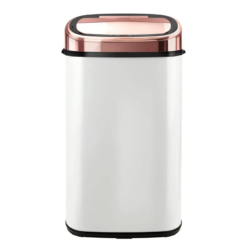 TOWER T80904RW Square Bin with Sensor in Rose Gold - Automatic Dustbin with Coated Surface to Protect Against Fingerprints - White and Rose Gold