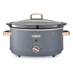 Tower T16043GRY Cavaletto 6.5 Litre Slow Cooker with 3 Heat Settings. Cool Touch Handles. Grey and Rose Gold