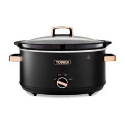 Tower T16043BLK Cavaletto 6.5 Litre Slow Cooker with 3 Heat Settings. Removable Dishwasher Safe Pot. Cool Touch Handles. Up to 8 Portions. Black and Rose Gold